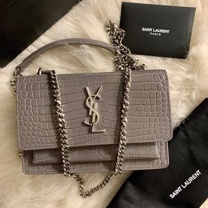 YSL Mini Sunset Bag Croc Embossed